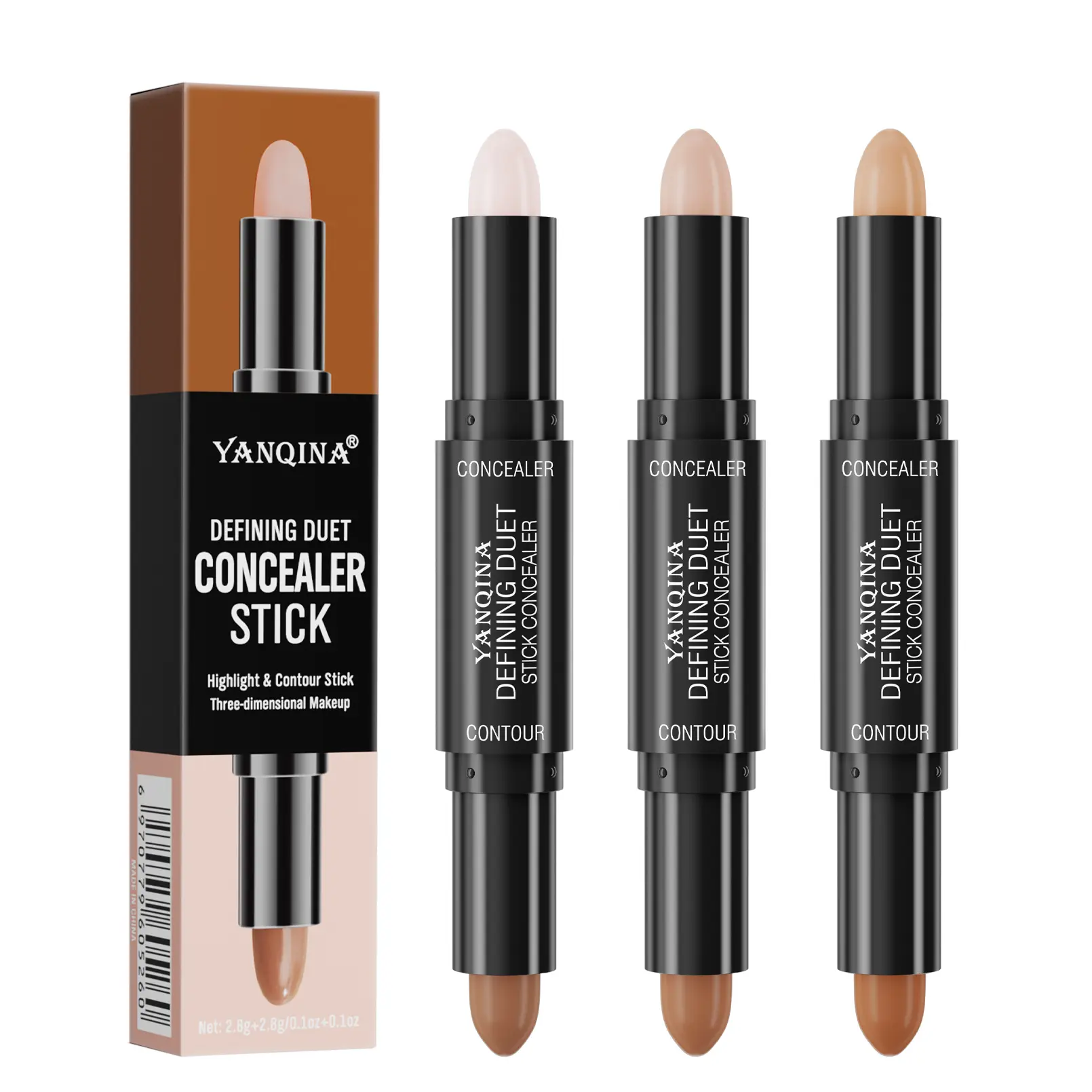 1-Piece Double-Headed Concealer Stick, Cosmetic Concealer, Covers Facial Blemishes and Spots, for Face Contouring, Concealing Contouring, Smooth Blur Contour, Blurring Concealer, Waterproof and Sweat-Proof Makeup Concealer, Cover Cream Stick Flawless Foun