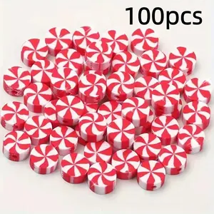 100pcs Holiday Polymer Clay Beads, Christmas Series Spiral Pattern, Perfect for DIY Necklace & Bracelet Making Craft Supplies, DIY Jewelry Accessories