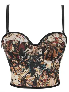 Women's Floral Print Tie Shoulder Body Hugging Shapewear Tank Top, Retro Fashion Casual Sleeveless Crop Shaper for Daily Wear, Ladies Shapewear for All Seasons, Body Shapers