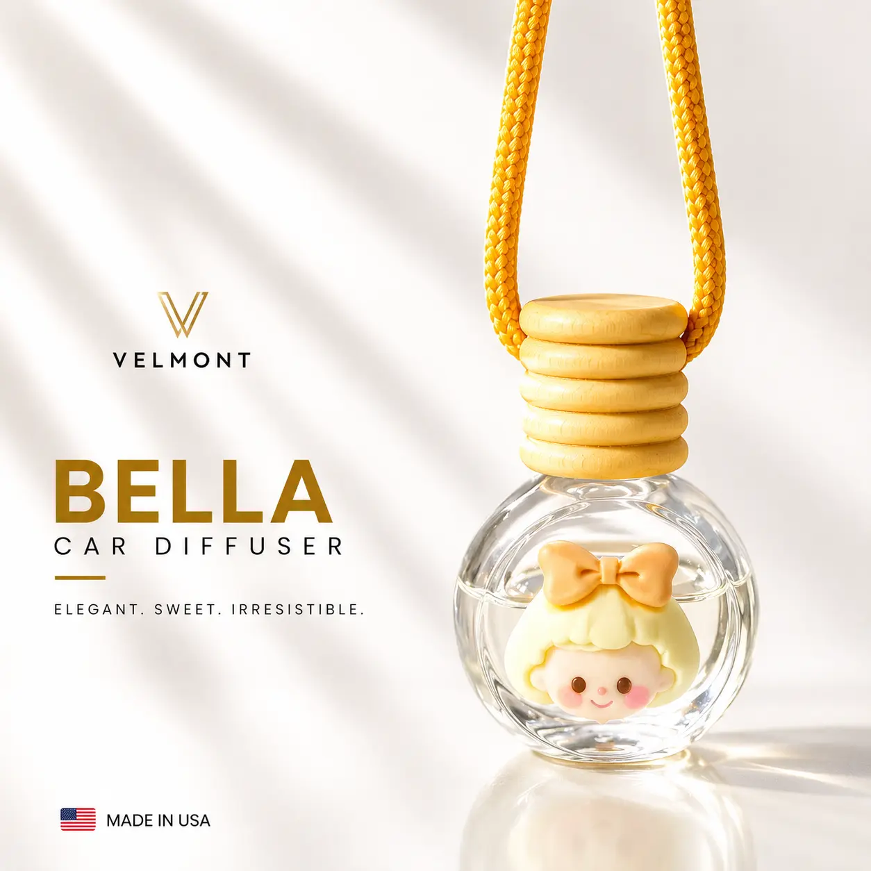 VELMONT Bella Car Air Freshener – Premium Essential Oil-Infused Hanging Car Diffuser, Long-Lasting Luxury Fragrance & Odor Eliminator for Car Interior Accessories