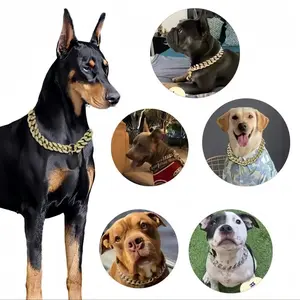 Hiphop Pet Dog Collar Cuban Chain Full Diamond Necklace Lock Buckle Silver Color, Suitable for Cats Dogs Pets Indoor Outdoor