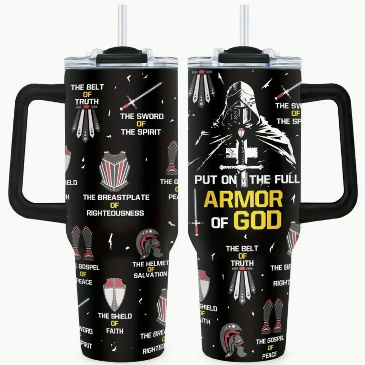Armor of God 40oz Stainless Steel Tumbler with Lid & Straw - Perfect Christian Gift for Men & Women - Flasks, Drinkware