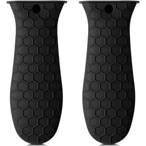 2pcs Silicone Handle Cover for Cast Iron Skillet Kitchen Silicone Handles for Pots and Pans Non-Slip Pot Holder Sleeve for Fry Pan Griddles Metal Aluminum Cookware(Black)