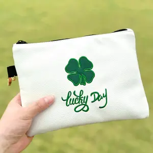 Golf Handheld Bag, Minimalist Four-Leaf Clover Embroidery, Waterproof Waist Bag, PU Golf Ball Pouch, Portable Durable Accessories