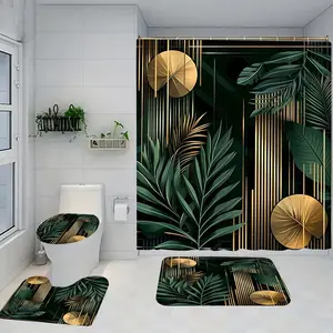 1/4 Bohemian style bathroom set, Shower curtain sets, including soft floor mats, toilet seat cushions, shower curtains, to create home decor. The floor mats rebound well, absorb water, prevent slipping, and are the first choice for gift giving