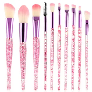 Glitter Crystal Makeup Brush Set 10 Piece Bling Professional Foundation Concealer Eye Shadow Eyeliner Blush Lip Blending Synthetic Brushes Tools Kit Essentials Transparent Handle Women Girls springtok