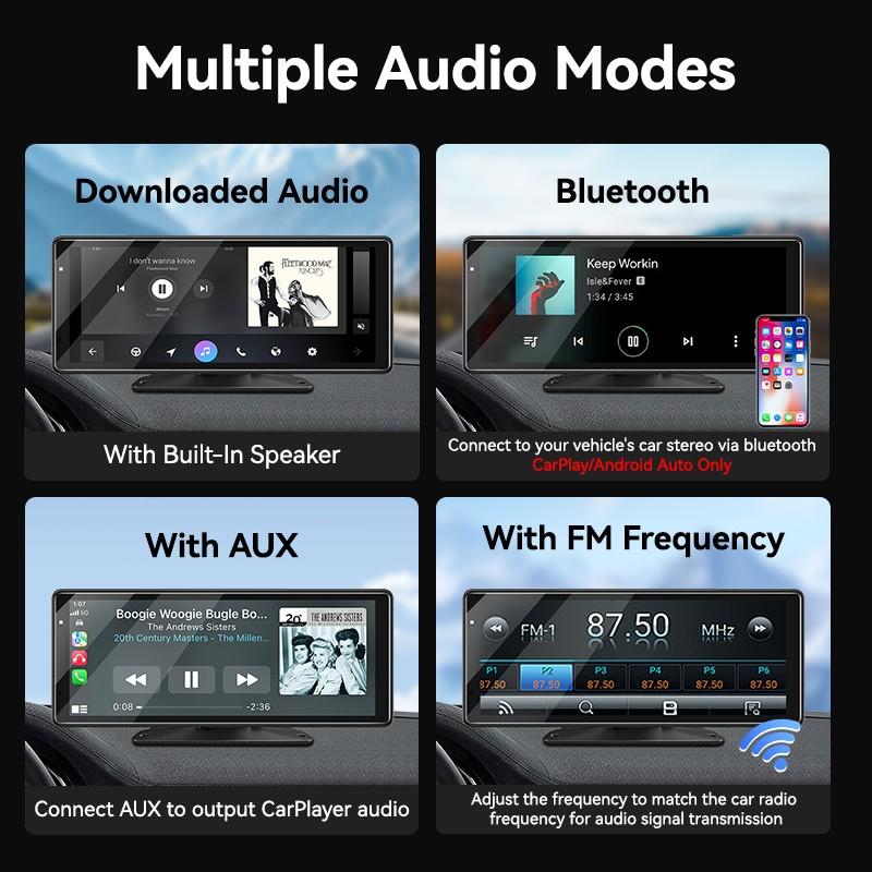 Venbes 9 Inch Portable Carplay Android Auto Touch Screen, Car Video Player, Wireless Mirror Link, USB Bluetooth-compatible Player, Easy Installation, TF Card Support