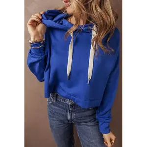 Drop Shoulder Drawstring Cropped Hoodie