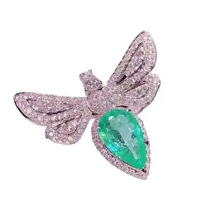 Vintage Luxury S925 Silver Elegant Water Drop Dragonfly Statement Women'S Banquet Rings Jewelry Gift