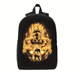 Large Capacity Anime-Inspired Backpack for Women - Black Cool Golden Saiyan Broly Design, Durable & Machine Washable School & Travel Bag with Multiple Compartments, Backpack for School, Casual Daypack, Bold Graphic Bag, Secure Zipper Closure