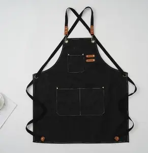 Aprons for Men Women with ，Modern Sleeveless Cotton Apron with Metal Hook & Leather Straps, Durable and Stylish, Large Capacity for Workplaces