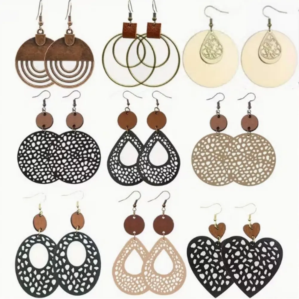 9 Pairs Bohemian Vintage Earrings Set for Women, Teardrop Druse Drop Dangle Earrings for Women, Geometric Circular/ Heart-Shaped Earring Jewelry Set, Great for Birthday Gifts, Party, Wedding Anniversary, Mother's Day Gifts