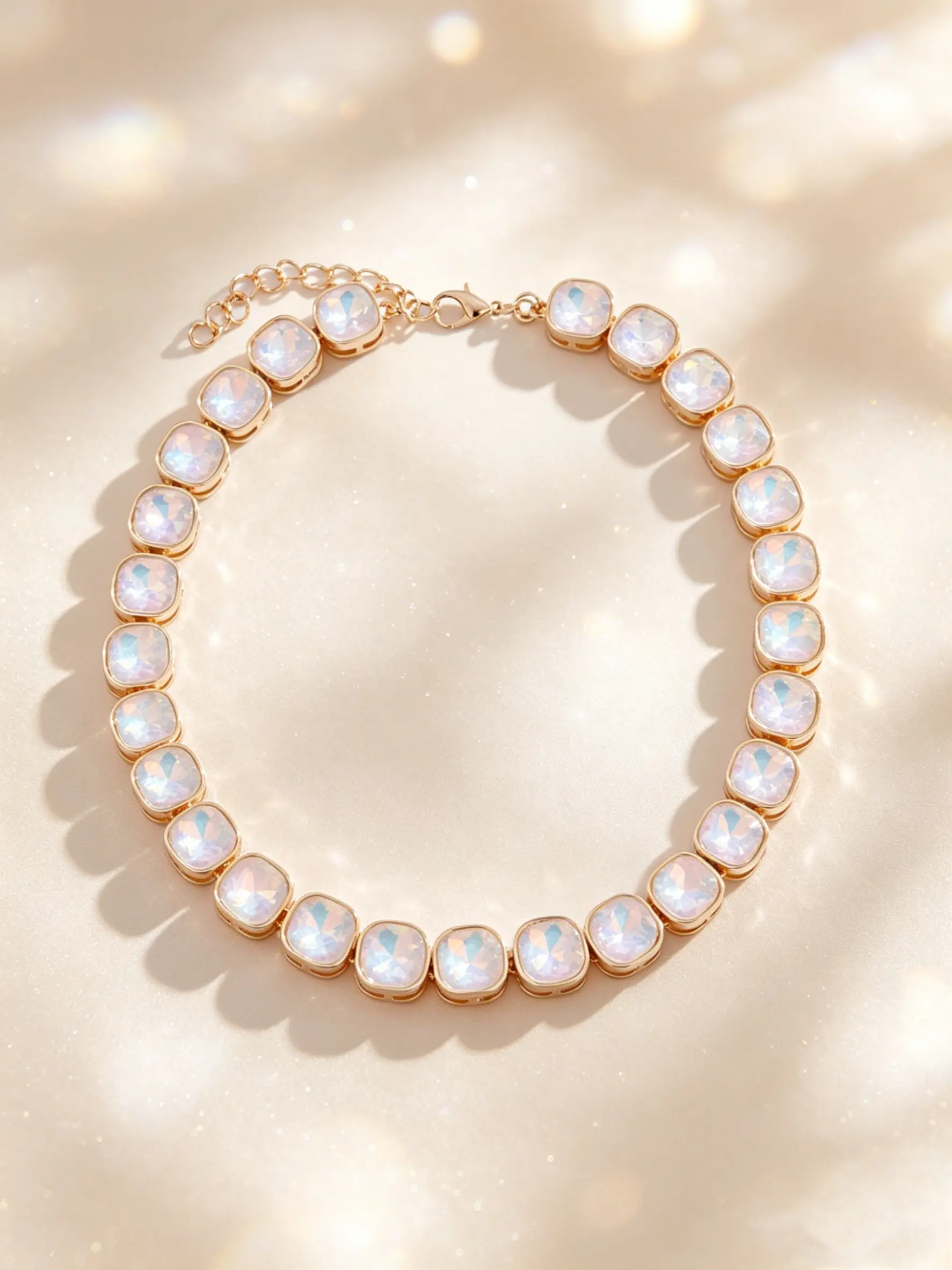 18K Gold-Plated Iridescent Gradient Crystal Bead Necklace – Versatile Luxurious Spring/Summer Everyday Jewelry for Women – Perfect Birthday, Anniversary, or Holiday Gift for Her Gift Ready
