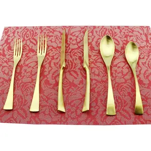 6-Piece Flatware Set,Extra Thick Heavy Duty - 18/10 Stainless Steel Cutlery Sets,High Matte Finish Gold Flatware Sets Service for 1,Multipurpose Use for Home,Kitchen,Tableware Utensil Sets