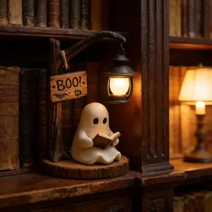 3D resin Halloween ghost nightlight decoration. A little ghost is reading a book. decorative night light