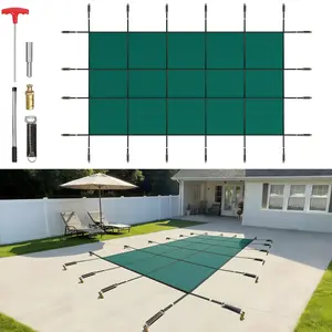 fathersdaygift VEVOR IngroundPool Safety Cover, 14ftx 26 ftRectangular Winter Pool Cover, Triple Stitched, High Strength Mesh PP Material with Good Rain Permeability, Installation Hardware Included, Green