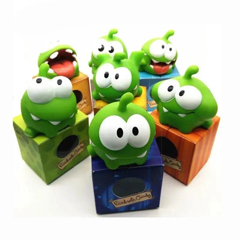 7pcs Kawaii Vinyl Glue Rubber Cartoon Doll Phone Game Cut The Rope Frogs OM NOM Candy Gulping Monster Bath Toy Figure