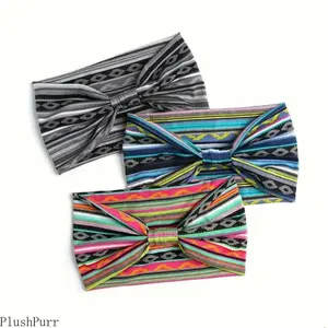 Women's 3-Pack Bohemian Elastic Stretch Cotton Headscarf Headbands, Breathable Wide-Brim Soft Lightweight Hair Wraps for Daily Wear, Beach Outings
