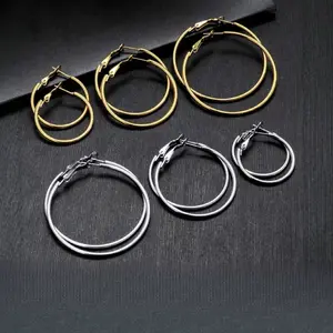 4 Pairs Stainless Steel Big Simple Bracelet Earrings Shrimp Male Buckle Exaggerated Big Ear Ring Fashion Simple Female Earrings Large Ring Earrings Suit fall festival party