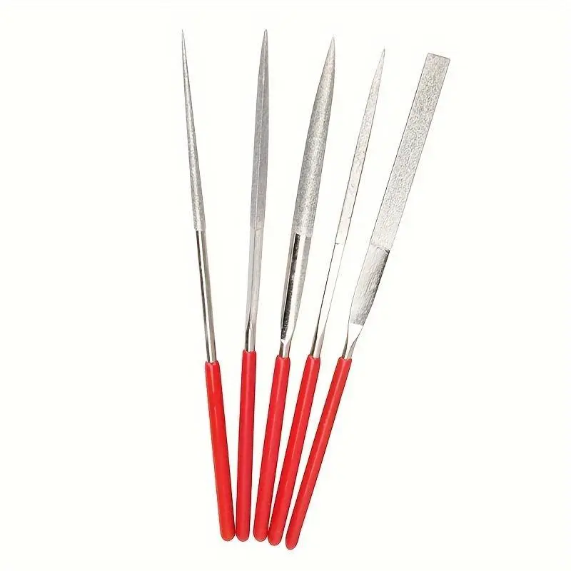 5pcs/10pcs Diamond Mini Needle Files Set - 140mm/5.5in, Precision Craft Files For Ceramic, Wood, Jewelry Polishing, Carving & Small Projects, Handy Rasp Tools With Red Handles, Wood Working Tools - For DIY Enthusiasts & Crafters