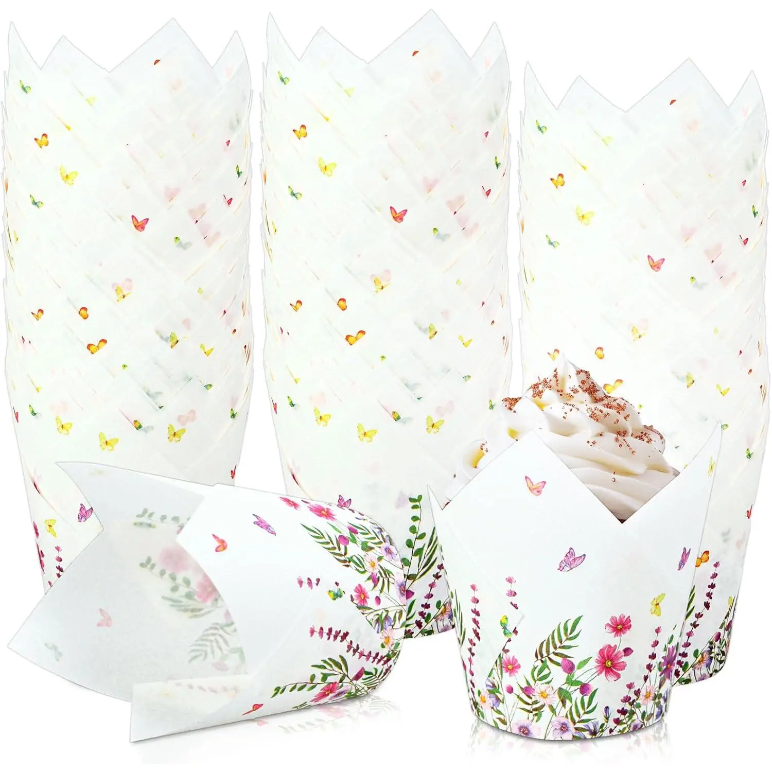 200 count Wildflower  Cupcake Liners Muffin Baking Cups Spring Floral Cupcake Wrappers for Wedding Bridal  Shower Holiday Party Supplies Table Decor