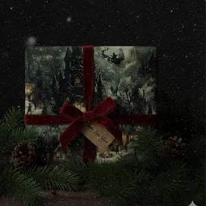 Gothic Winter Village Wrapping Paper, Dark Birthday Gift Wrap, Anniversary Packaging, Vintage Gift Wrap