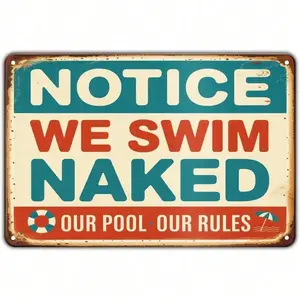 Aluminum Vintage Swim Naked Sign 8x12 Inch Retro Wall Decor Funny Pool Rules Sign for Bathroom Home Bar Man Cave and Garage