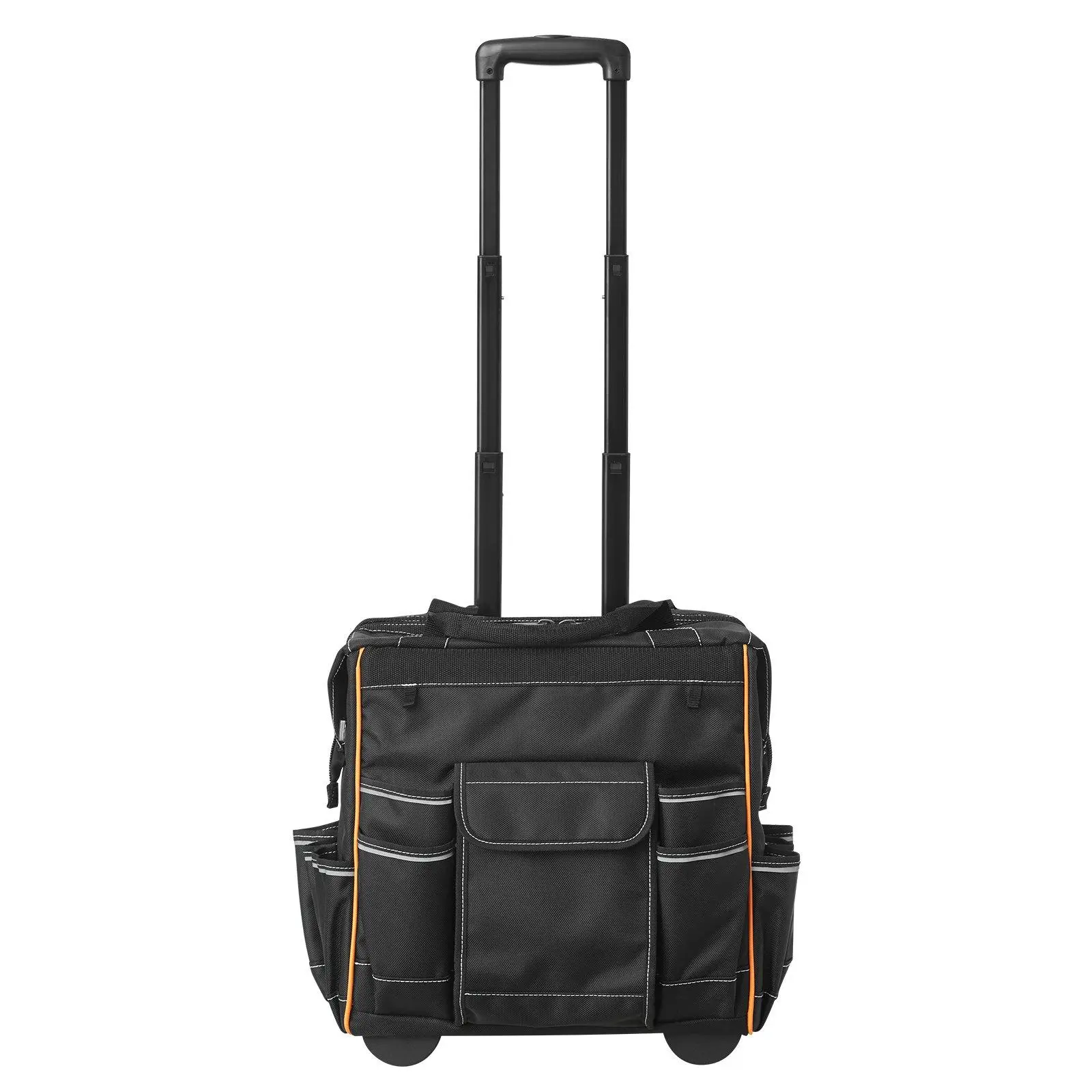 Heavy-Duty Solid Portable Rolling Construction Tool Organizer Tool Bag - 25 Utility Pockets, Zipper Closures, Wheels, Trolley Handle, Comfortable Grip Handle, 25 Pockets