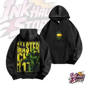 * Halo *game series, Master Chief, whose designation is 117 (John-117) - Long Sleeve Cotton Unisex Vintage Hoodie