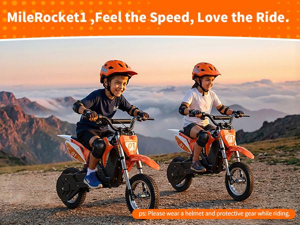 MileRocket1 Kids Electric Bike, 36V 300W Motor, 3-Speed Modes Up to 15.5MPH, 9.32 Mile Range, Dual Suspension,12 * 2.75" Tires, for Height 3.8-4.7ft