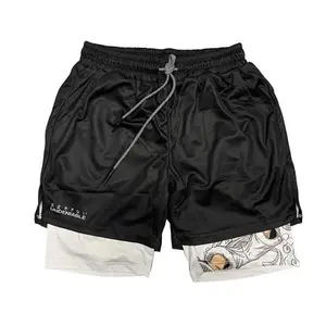 Anime Performance Shorts Summer Double Layer Beach Pants Fitness Training Pant Sports，Basketball Shorts, 2 In 1 Design, Spring/Summer, School