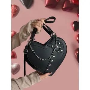 Women's Fashionable Casual Studded Decor Crossbody Bag, Novelty Heart Shaped Shoulder Bag for Daily Use, Trendy Matching Bag Handbag for Party
