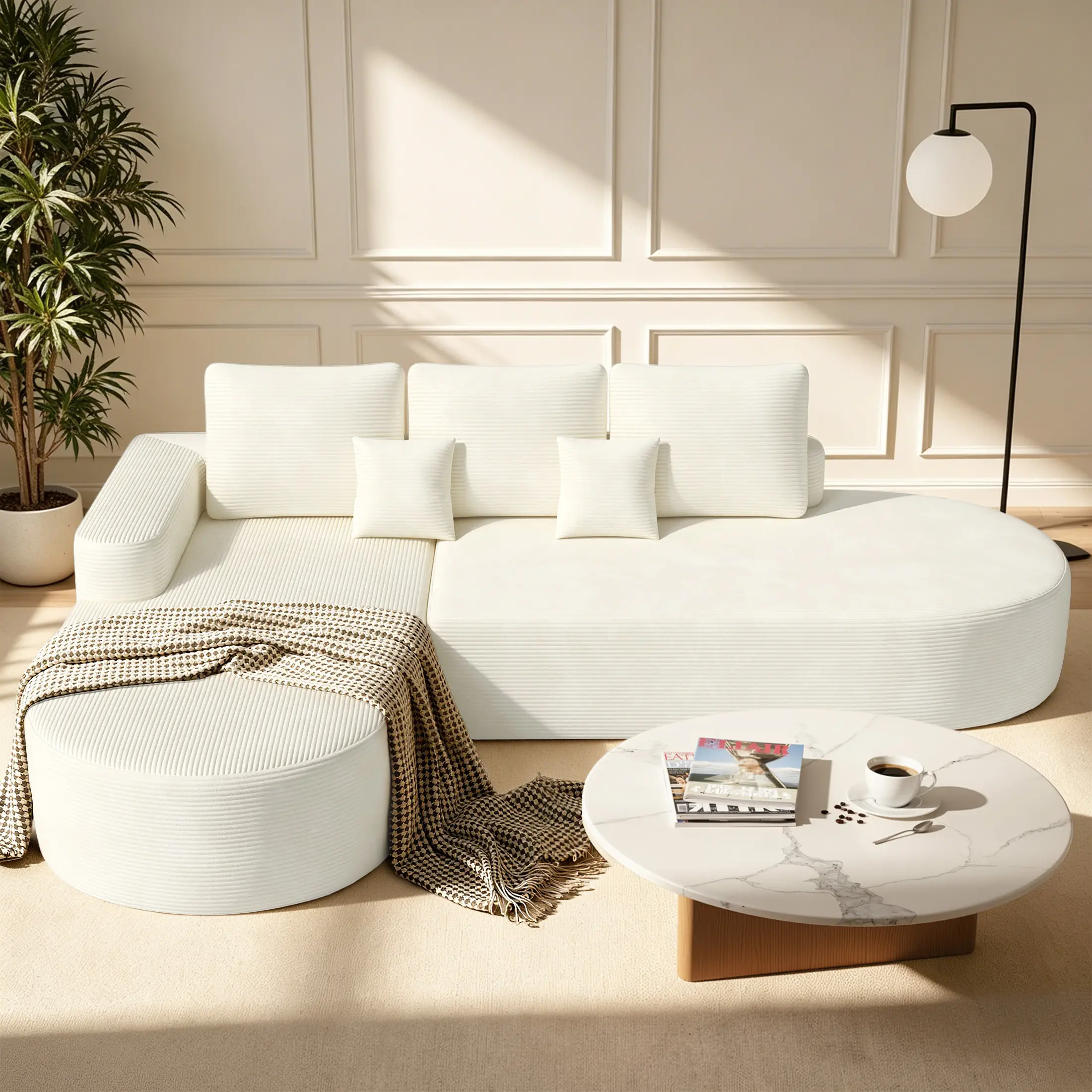 {Shipped in two packages}112" Modern Curved Cloud Couch, Boneless Couches for Living Room with Deep Seat, Memory Foam Compressed Modular Sectional Sofa, No Assembly Required