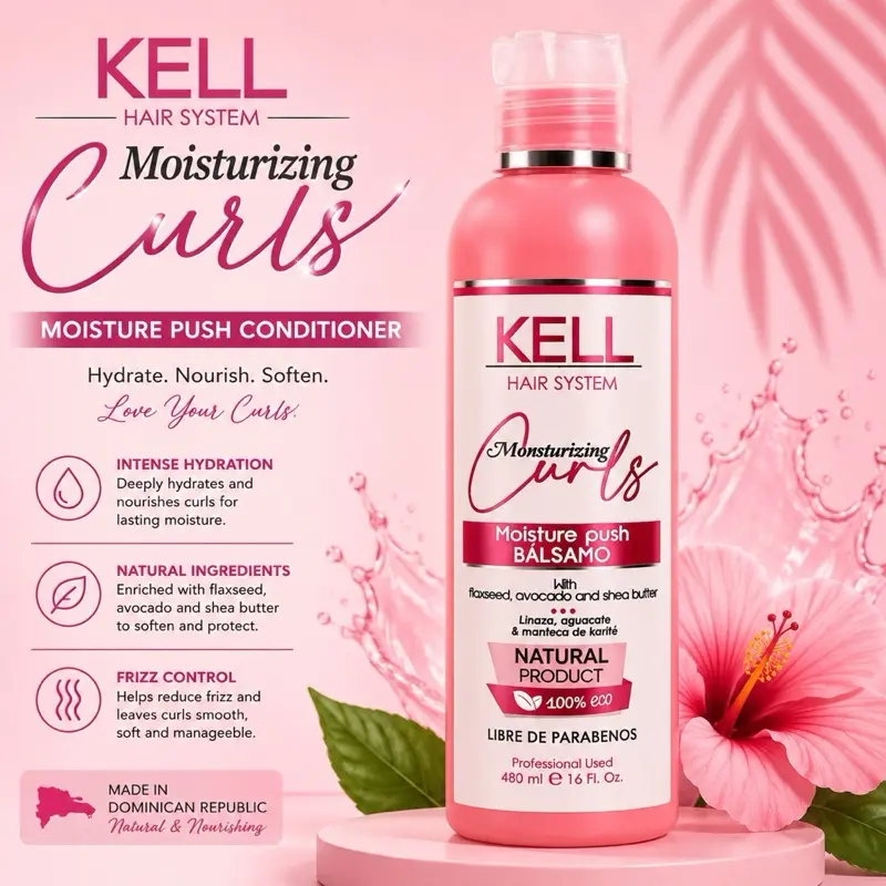 KELL Hair System Moisturizing Curls Moisture Push Conditioner with Flaxseed, Avocado & Shea Butter, 16 fl oz (480 mL)