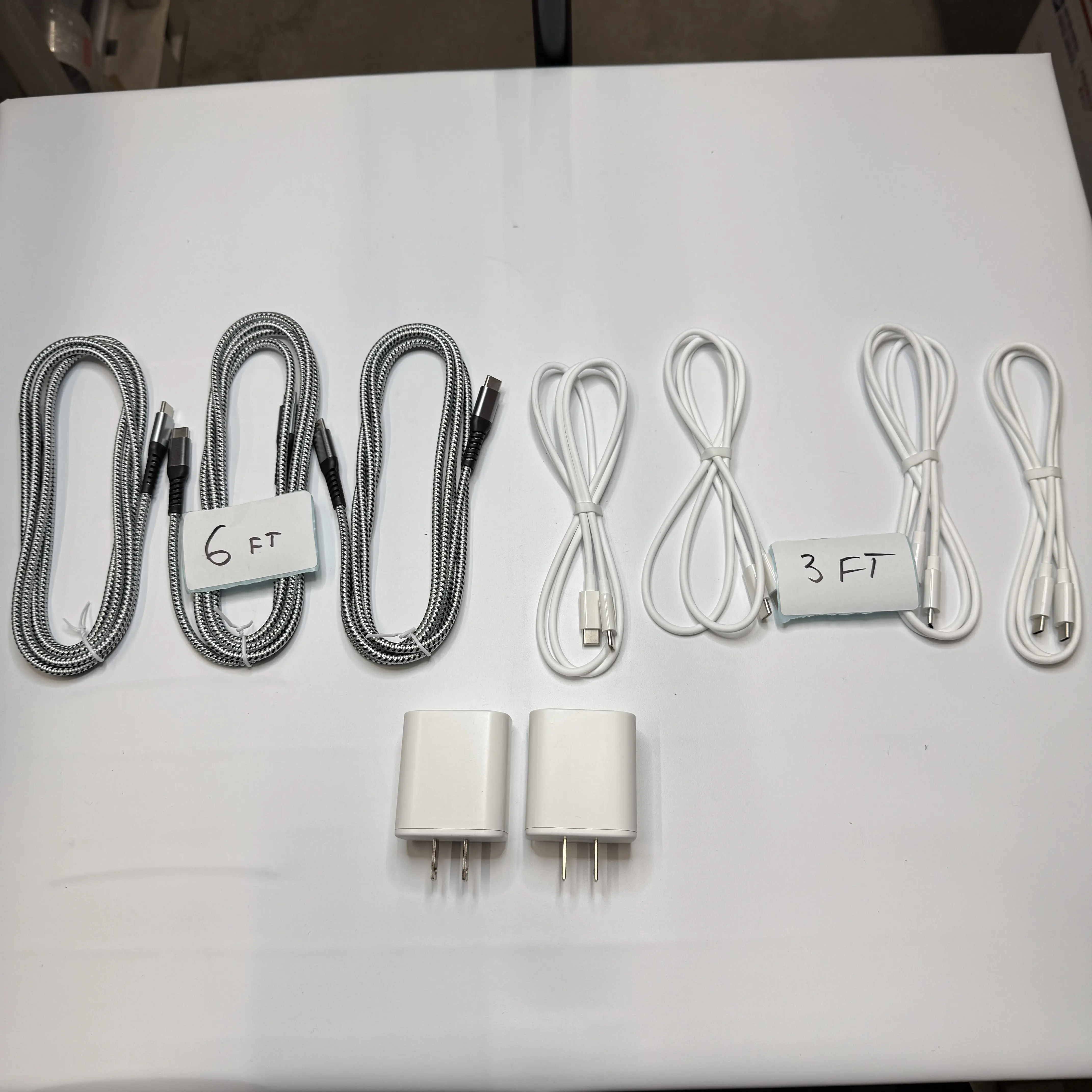 Set of 9 - 7 USB C to USB C Fast Charging Cables 3ft 6ft, 2 Wall Adapters