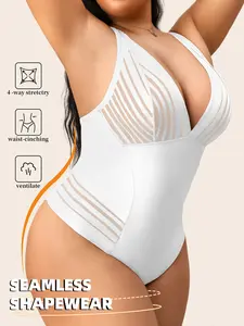 Women's Plus Size Body Shaper One-Piece Suit, Sexy Plain Design, Smooth, No Underwire Padding, Mesh Patchwork, All Seasons Wear, Shapewear, Seamless