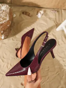 On feet& in love Women's Pointed Toe High Heels, Snake Pattern Design, Metal Buckle, Elegant PU Leather, All-Season Fashion Shoes for Parties and Office Footwear
