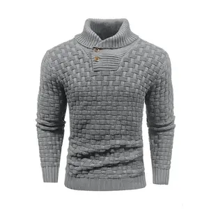 Men's  Textured Patched Detail Shawl Collar Sweater, Casual Long Sleeve Jumper for Fall & Winter, Fashion Men's Knitwear for Daily Wear
