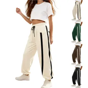 SCUSTY Women's Drawstring Sweatpants with Side Stripes High Waist Wide Leg Track Pants for Casual Wear in Four Seasons