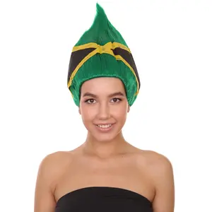 HPO Adult Unisex Flag Troll Wigs Collections, Ideal for Halloween Party, Flame-Retardant Synthetic Fiber - Jamaica