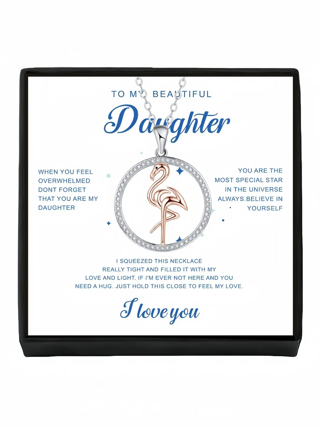 Star Ring Flamingo Summer vacation style two-tone rose gold flamingo necklace, elegant non-fading clavicle chain. Comes with greeting card for daughter. Great birthday surprise gifts for all festivals.