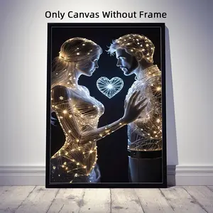 1Pc Optinal Frame 2D Flat Modern Abstract Design of a Couple in a Heart Shape Canvas Posters, Lover Wall Art, Artwork Wall Painting For Gift, Wall Decor For Living Room, Bedroom, Dining Room, Corridor, Home And Dormitory Decoration