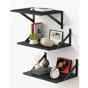 Deep Wall Shelves for Bedroom Books, 16 x 12 Inch Wall Mounted Bookshelf for Living Room Office Kitchen, Large Floating Display Shelves for Legos Sets Figures Collectibles (3-Pack, Black)