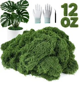 MGLIFEUL 12OZ Artificial Fake Moss for Crafts Plants Indoor with Non-Stick Gloves and Tweezers，Preserved Green Plant Faux Craft Moss Musgo for Fairy Garden Indoor Outdoor Home Decorating Model Making