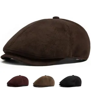 New PU Imitation leather Newsboy Cap Fashion Vintage Men Women Berets For Spring Autumn Visor Flat Hat Casual Retro Hip Hop Caps