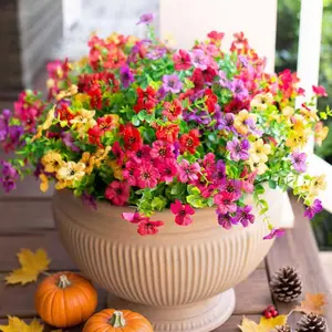 Artificial Flowers UV Resistant for Outdoor Indoor Garden Home Decoration, Faux Flower Daisy with Eucalyptus Leaves Fake Plants Greenery Boxwood Porch Patio, 12 Bundles (Mix Pink Red Purple Yellow)