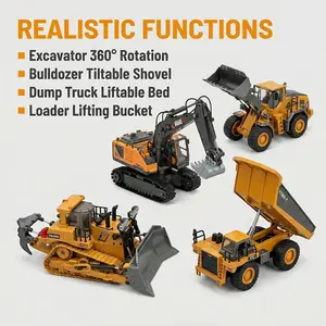 4pcs/3pcs/2pcs Set Remote Control Engineering Vehicle Set, 2.4G High-tech 11-channel Remote Control Excavator Dump Truck Bulldozer Alloy Plastic Engineering Vehicle Remote Control Construction Toy Car Set-lingkun