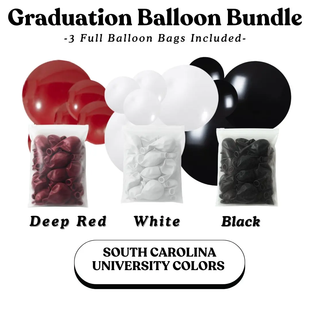 Graduation Balloon Bundle - South Carolina University Colors I  Deep Red, White, Black