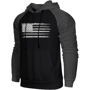 Men's USA Flag Patriotic Graphic Polyester Raglan Long Sleeve Sweatshirt Hoodie with PocketGift