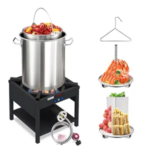 40QT Seafood Boiling Kit, 200,000BTU Propane Burner Stainless Steel Crawfish Boil Pot w/Basket and Steamer Rack, For Outdoors Cooking and Steaming, Large Turkey Fryer Pot, Lobster Shrimp Pot
